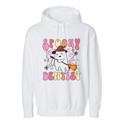 Spooky Dentist Retro Halloween Ghost Dental Humor Gift Garment-Dyed Fleece Hoodie