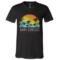 San Diego Retro California La Jolla Oceanside Carlsbad Poway V-Neck T-Shirt