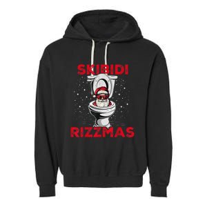 Skibi Di Rizzmas Funny Santa Toilet White Elephant Christmas Garment-Dyed Fleece Hoodie