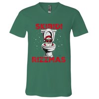 Skibi Di Rizzmas Funny Santa Toilet White Elephant Christmas V-Neck T-Shirt