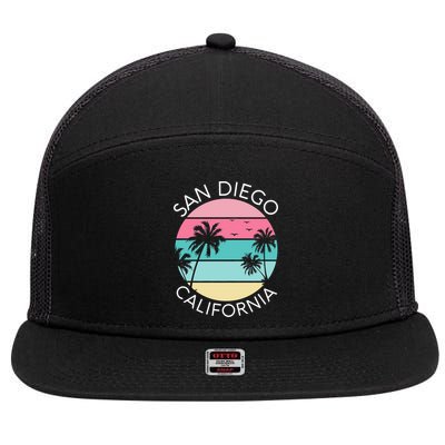 San Diego Retro California Surf Beach SD La Jolla Oceanside Premium 7 Panel Mesh Trucker Snapback Hat