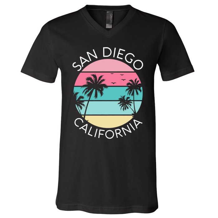 San Diego Retro California Surf Beach SD La Jolla Oceanside Premium V-Neck T-Shirt