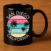 San Diego Retro California Surf Beach SD La Jolla Oceanside Premium 11oz C Handle Ceramic Mug