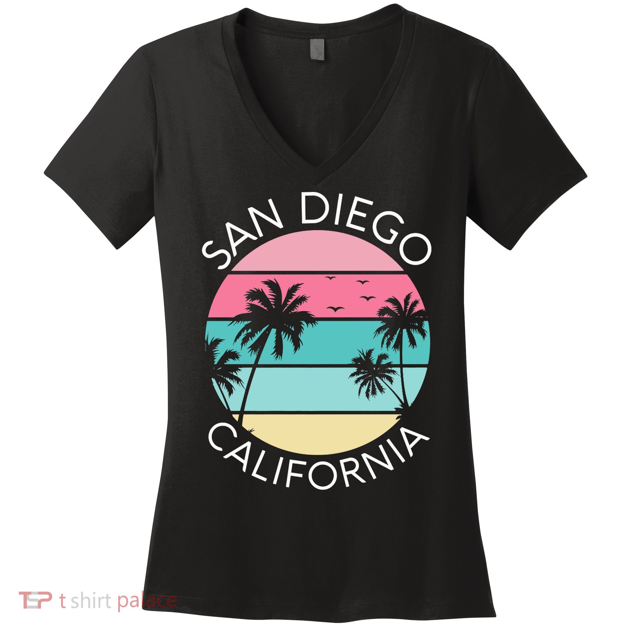 San Diego Retro California Surf Beach SD La Jolla Oceanside Premium Women's V-Neck T-Shirt