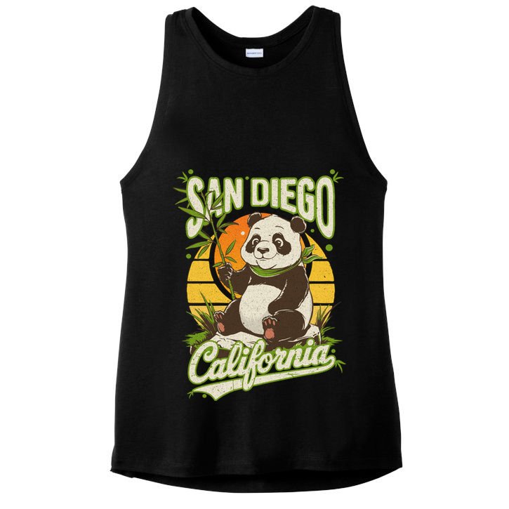 San Diego Retro Panda Zoo California State Vintage Gift Ladies PosiCharge Tri-Blend Wicking Tank