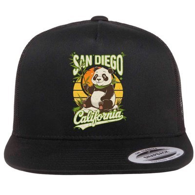 San Diego Retro Panda Zoo California State Vintage Gift Flat Bill Trucker Hat