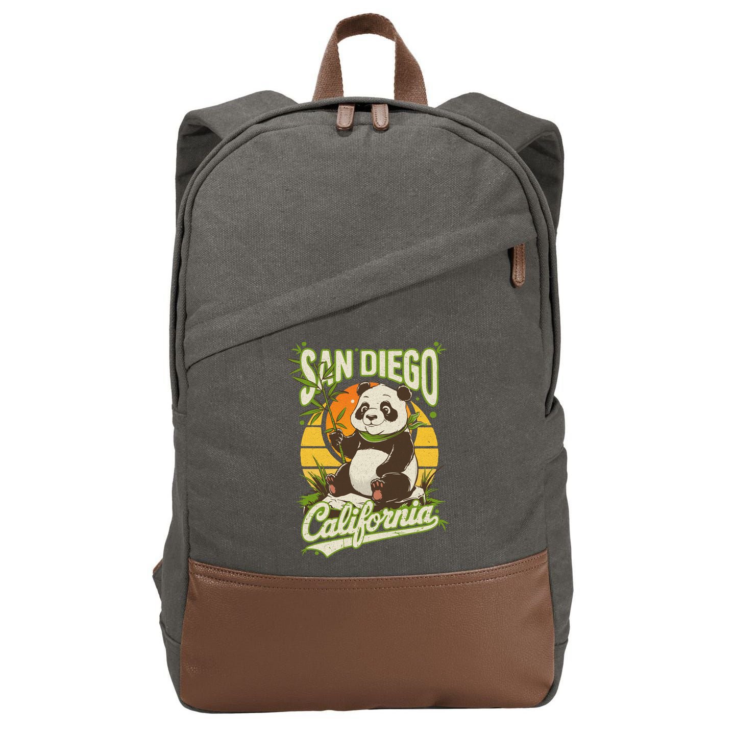 San Diego Retro Panda Zoo California State Vintage Gift Cotton Canvas Backpack