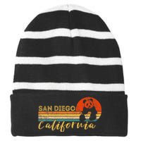 San Diego Retro Panda Zoo California Vintage Striped Beanie with Solid Band