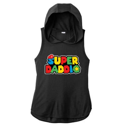 Super Daddio Retro Video Game Fathers Day Dad Gaming Ladies PosiCharge Tri-Blend Wicking Draft Hoodie Tank