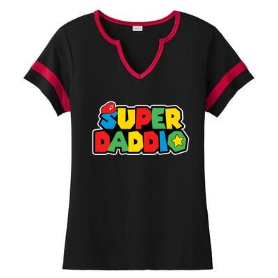 Super Daddio Retro Video Game Fathers Day Dad Gaming Ladies Halftime Notch Neck Tee