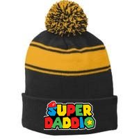 Super Daddio Retro Video Game Fathers Day Dad Gaming Stripe Pom Pom Beanie