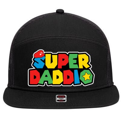 Super Daddio Retro Video Game Fathers Day Dad Gaming 7 Panel Mesh Trucker Snapback Hat