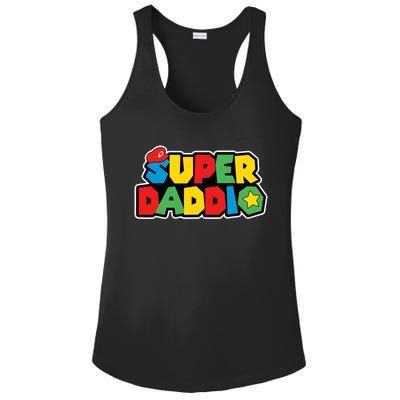 Super Daddio Retro Video Game Fathers Day Dad Gaming Ladies PosiCharge Competitor Racerback Tank