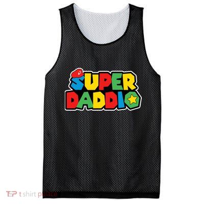 Super Daddio Retro Video Game Fathers Day Dad Gaming Mesh Reversible Basketball Jersey Tank