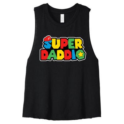 Super Daddio Retro Video Game Fathers Day Dad Gaming Women's Racerback Cropped Tank