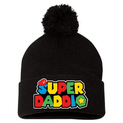 Super Daddio Retro Video Game Fathers Day Dad Gaming Pom Pom 12in Knit Beanie