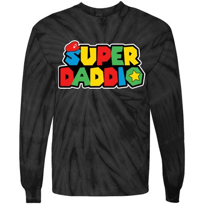 Super Daddio Retro Video Game Fathers Day Dad Gaming Tie-Dye Long Sleeve Shirt