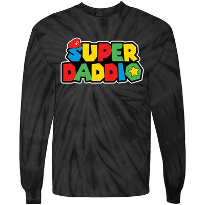 Super Daddio Retro Video Game Fathers Day Dad Gaming Tie-Dye Long Sleeve Shirt