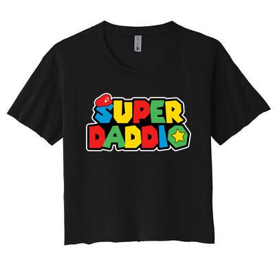 Super Daddio Retro Video Game Fathers Day Dad Gaming Women's Crop Top Tee