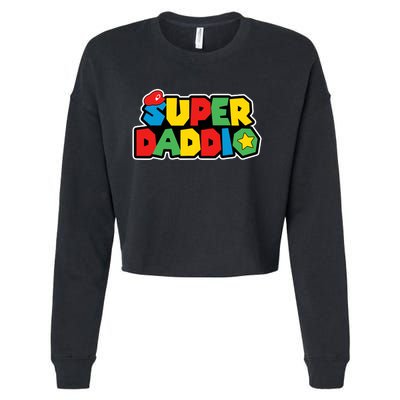 Super Daddio Retro Video Game Fathers Day Dad Gaming Cropped Pullover Crew