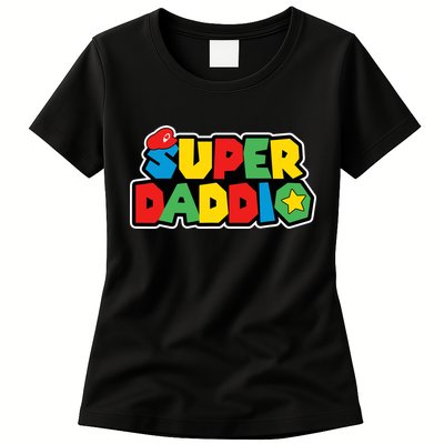 Super Daddio Retro Video Game Fathers Day Dad Gaming Womens T-Shirt