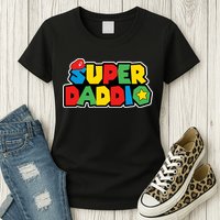 Super Daddio Retro Video Game Fathers Day Dad Gaming Womens T-Shirt