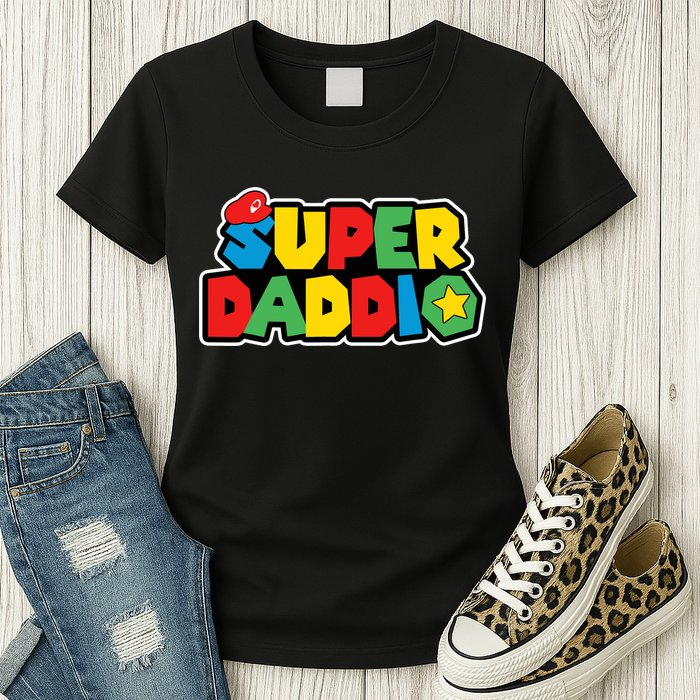 Super Daddio Retro Video Game Fathers Day Dad Gaming Womens T-Shirt