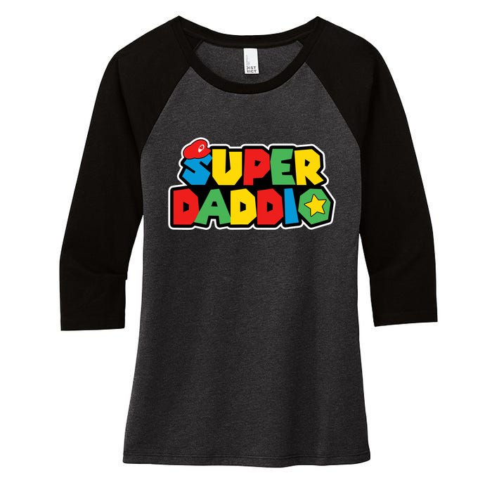 Super Daddio Retro Video Game Fathers Day Dad Gaming Women's Tri-Blend 3/4-Sleeve Raglan Shirt