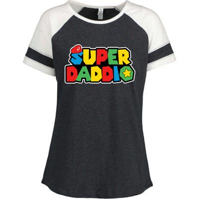 Super Daddio Retro Video Game Fathers Day Dad Gaming Enza Ladies Jersey Colorblock Tee