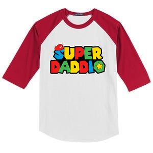 Super Daddio Retro Video Game Fathers Day Dad Gaming Kids Colorblock Raglan Jersey