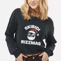 Skibi Di Riz Z Mas Funny Gen Alpha Slang Christmas Penguin Cropped Pullover Crew