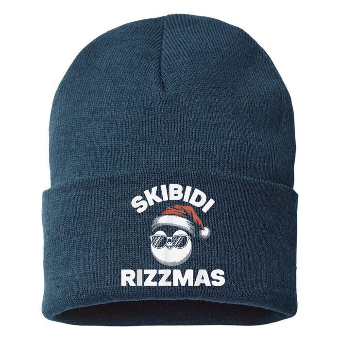 Skibi Di Riz Z Mas Funny Gen Alpha Slang Christmas Penguin Sustainable Knit Beanie