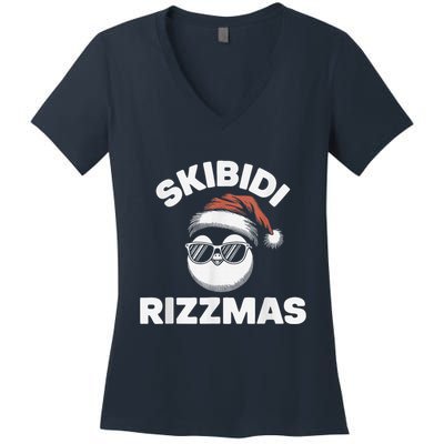 Skibi Di Riz Z Mas Funny Gen Alpha Slang Christmas Penguin Women's V-Neck T-Shirt