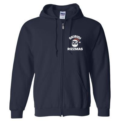 Skibi Di Riz Z Mas Funny Gen Alpha Slang Christmas Penguin Full Zip Hoodie