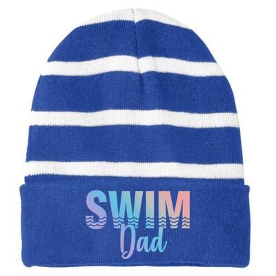 Swim Dad Swimmer Water Sports Swimming Great Gift Striped Beanie with Solid Band