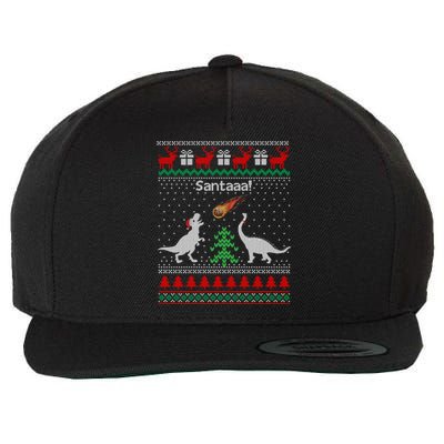 Santa Dinosaur Sweater Ugly Christmas Sweater Dinosaur Gift Wool Snapback Cap