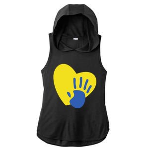 Support Down Syndrome Heart Awareness Ladies PosiCharge Tri-Blend Wicking Draft Hoodie Tank