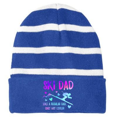 Ski Dad Skiing Daddy Papa Grandpa Cool Snowboarding Father Gift Striped Beanie with Solid Band