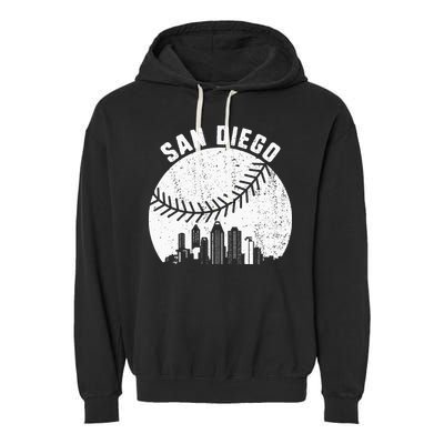 San Diego Skyline Baseball Fan Vintage San Diego Baseball Garment-Dyed Fleece Hoodie