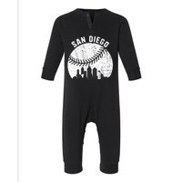 San Diego Skyline Baseball Fan Vintage San Diego Baseball Infant Fleece One Piece