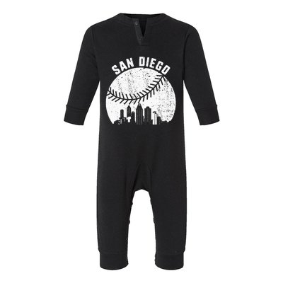 San Diego Skyline Baseball Fan Vintage San Diego Baseball Infant Fleece One Piece