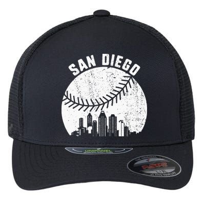 San Diego Skyline Baseball Fan Vintage San Diego Baseball Flexfit Unipanel Trucker Cap