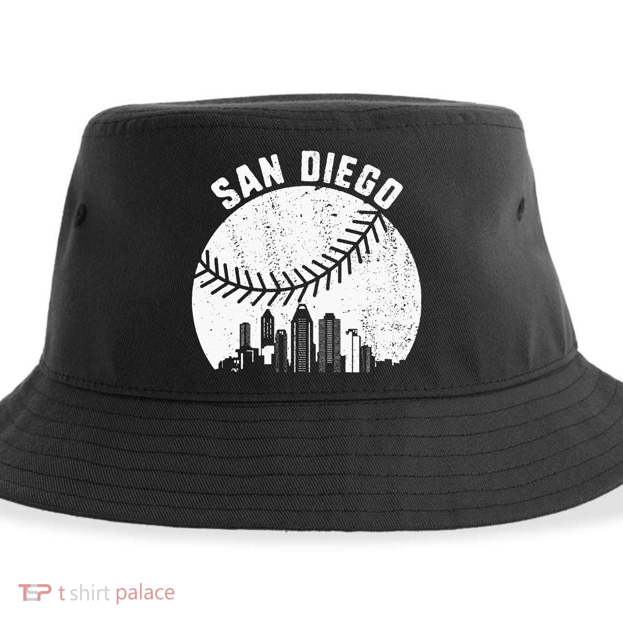 San Diego Skyline Baseball Fan Vintage San Diego Baseball Sustainable Bucket Hat