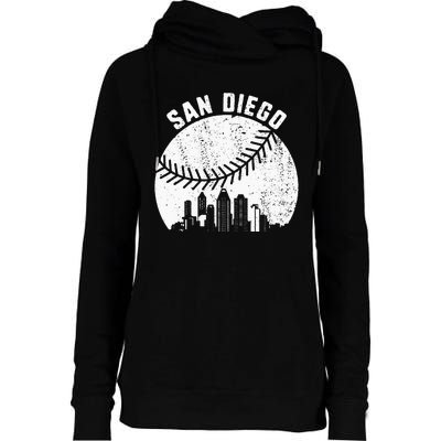 San Diego Skyline Baseball Fan Vintage San Diego Baseball Womens Funnel Neck Pullover Hood