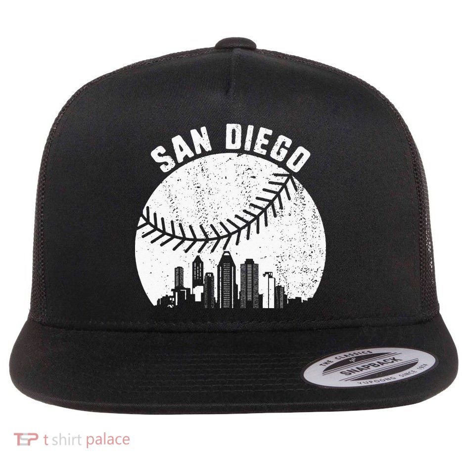 San Diego Skyline Baseball Fan Vintage San Diego Baseball Flatbill Hat