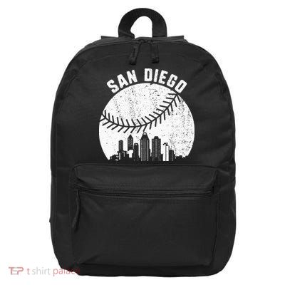 San Diego Skyline Baseball Fan Vintage San Diego Baseball 16 in Basic Backpack