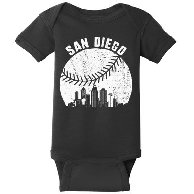 San Diego Skyline Baseball Fan Vintage San Diego Baseball Baby Bodysuit