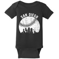 San Diego Skyline Baseball Fan Vintage San Diego Baseball Baby Bodysuit