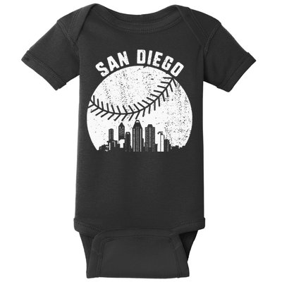 San Diego Skyline Baseball Fan Vintage San Diego Baseball Baby Bodysuit