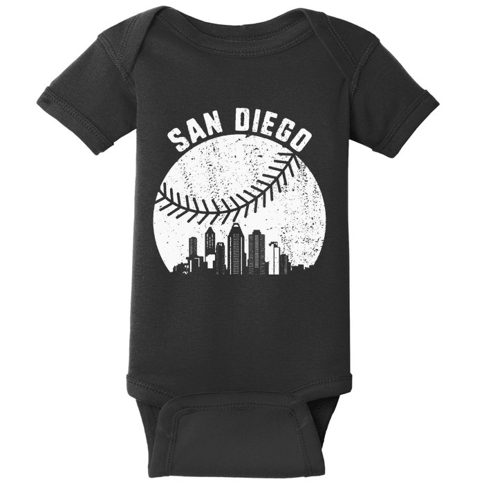 San Diego Skyline Baseball Fan Vintage San Diego Baseball Baby Bodysuit